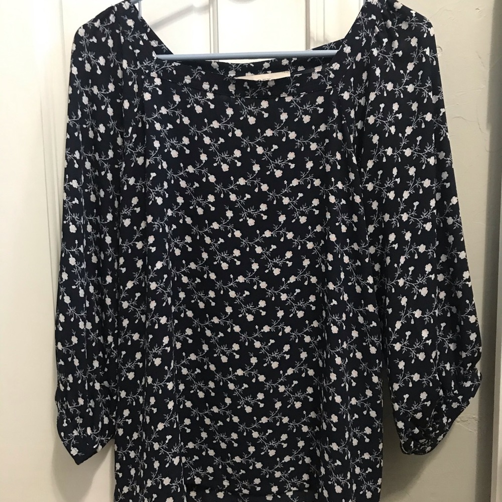 Loft Navy, floral 3/4 sleeve blouse